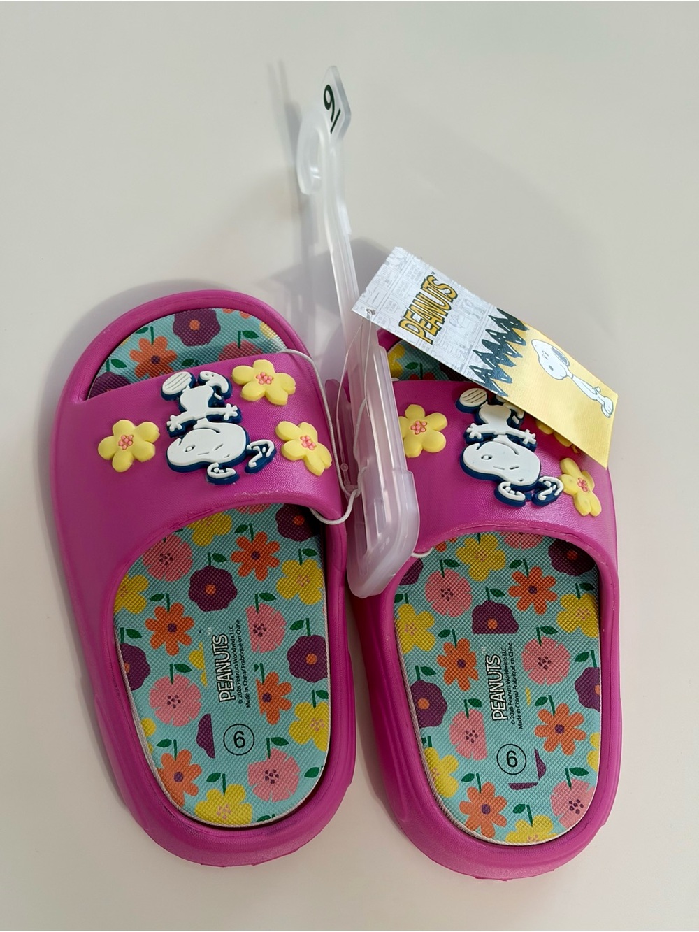 Peanuts Kids Bright Pink Snoopy Floral Slide Sandals